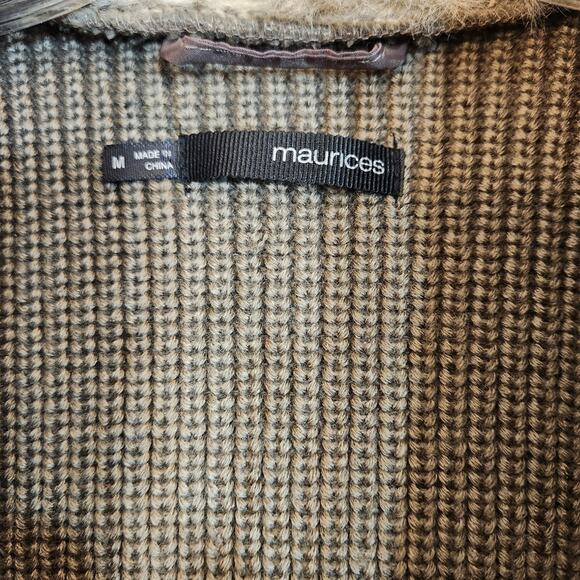 MAURICES Brown Faux Fur Knit Waterfall Open Front Cardigan Vest Womens Medium M - Picture 3 of 11